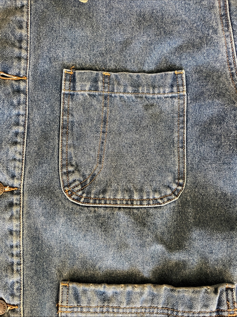 VTG 90s I.O.U. Denim Chore Jacket Barn Coat with Corduroy Collar - Picture 11 of 16